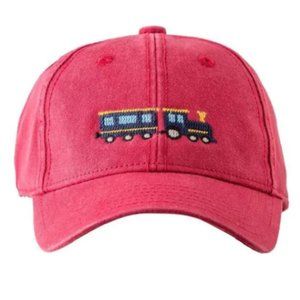Kids Red Train Baseball Hat Cap Needlepoint Weathered